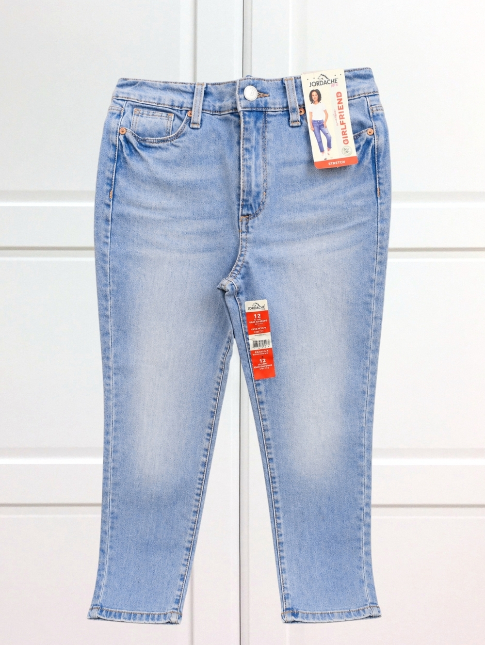Jordache Girls Size 12 High Rise Girlfriend Jeans NWT Stretch Relaxed Light Blue